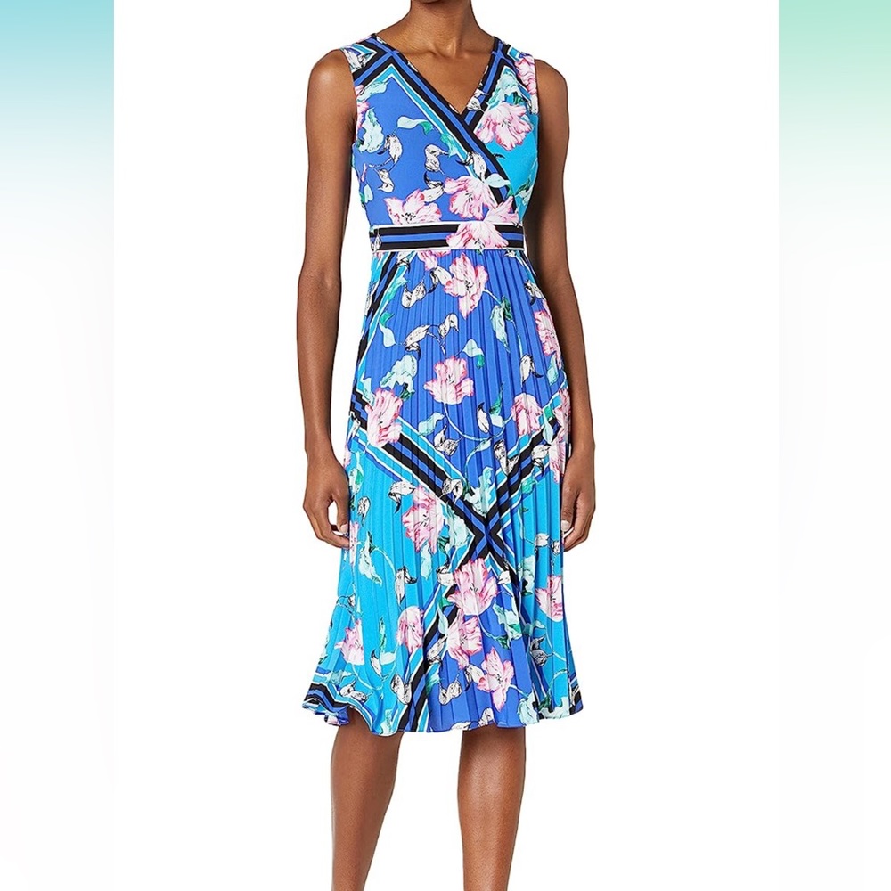 ISO KARL LAGERFELD DAZZLING BLUE CHIFFON FLORAL DRESS SIZE 14